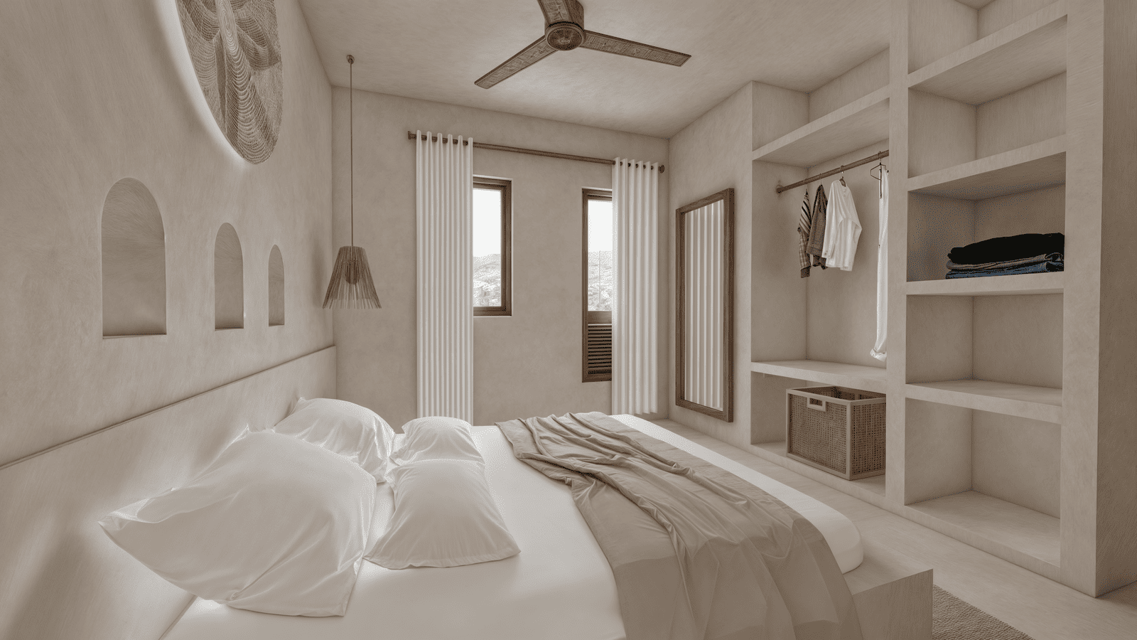 Bright and relaxing 
double bedroom with tropical décor in a villa in Watamu