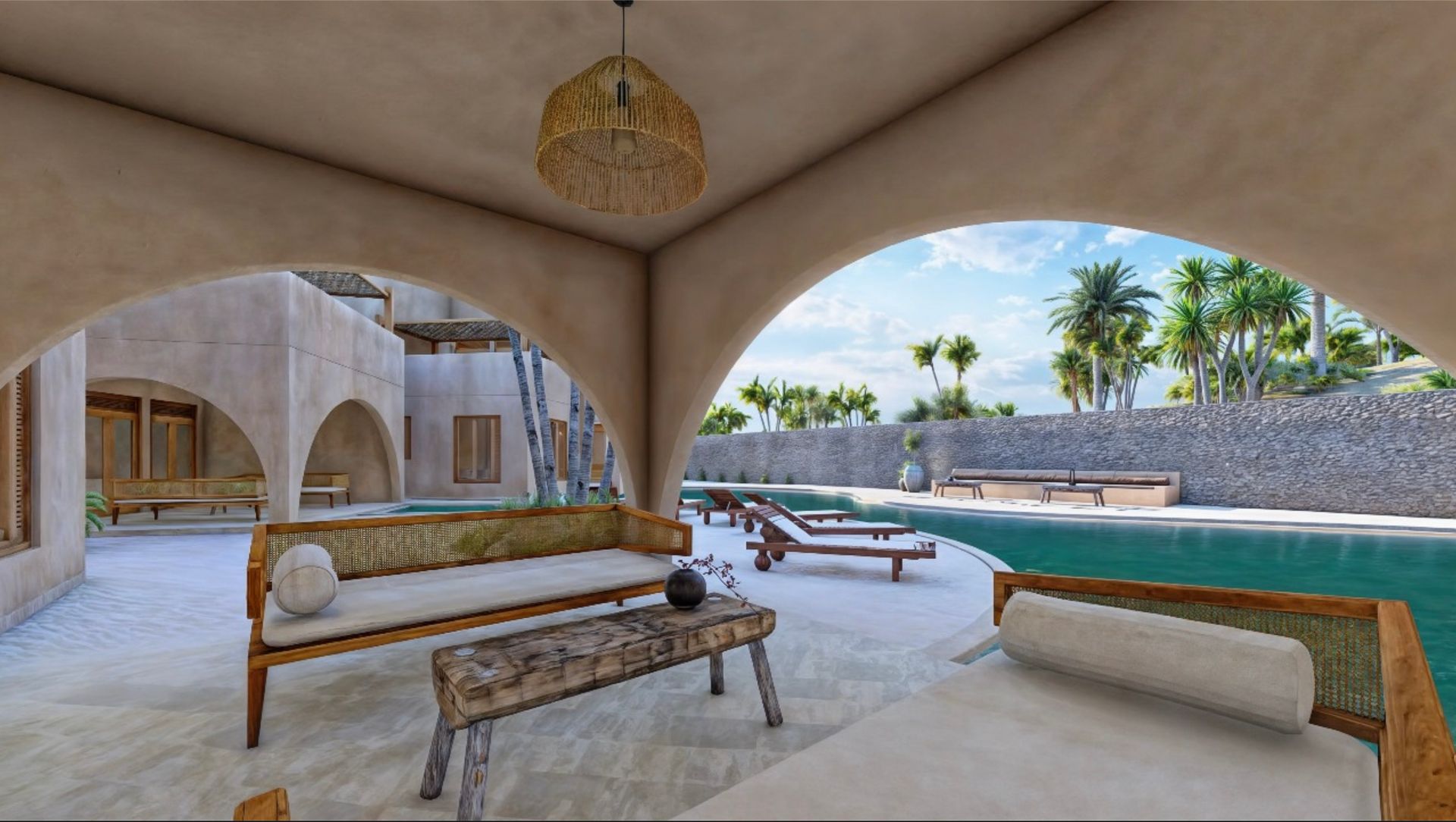 Outdoor terrace with shaded dining area, perfect for al fresco meals, surrounded by nature.
