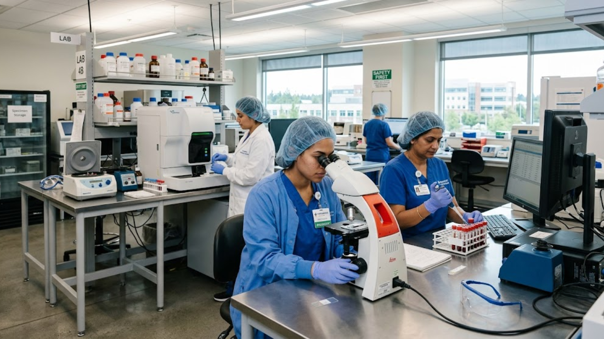 hospital lab technicians working in Everett WA laboratory