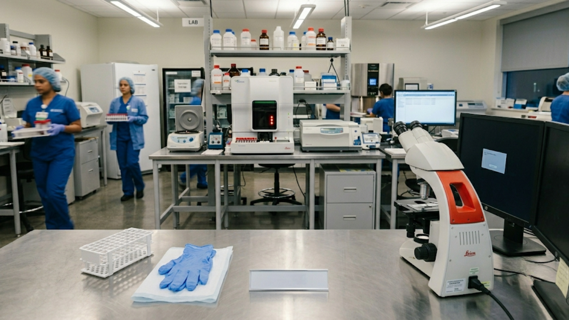 empty laboratory workstation staffing shortage concept