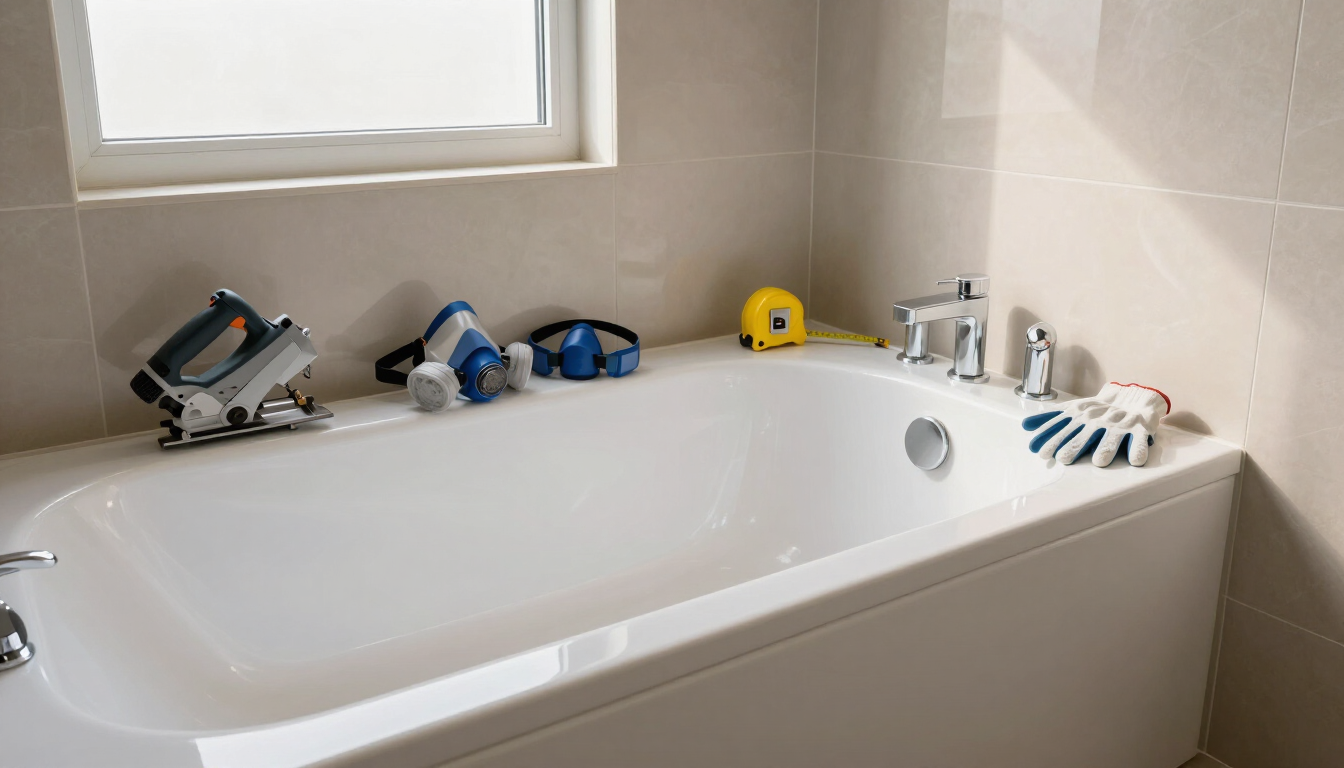 Corte profesional de una bañera para facilitar el acceso al baño.
