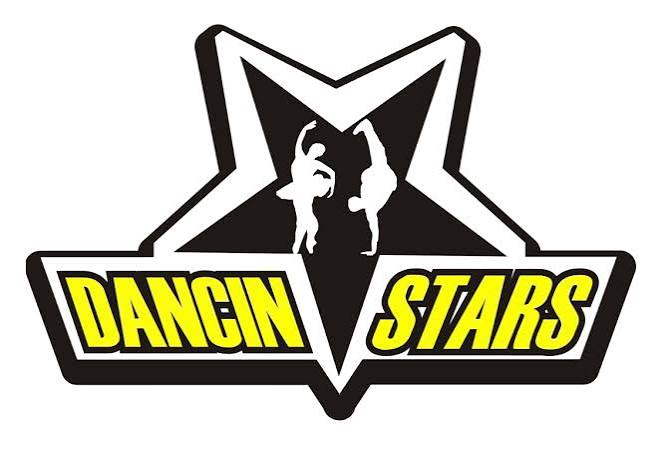 Dancin’ Stars logo with yellow text, black-and-white star, and two dancer silhouettes