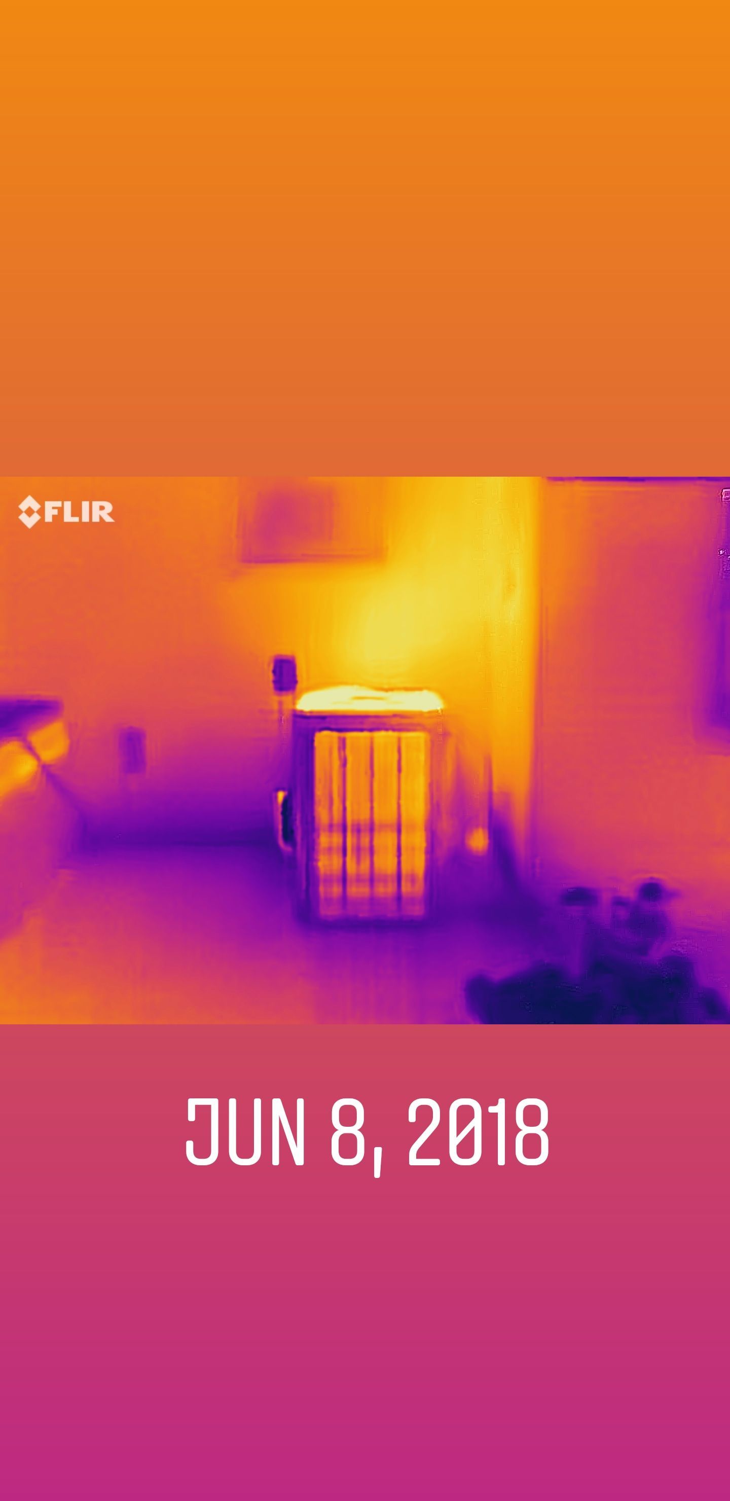 Thermal image of a doorway and room glowing in orange and purple, with date stamp “JUN 8, 2018”