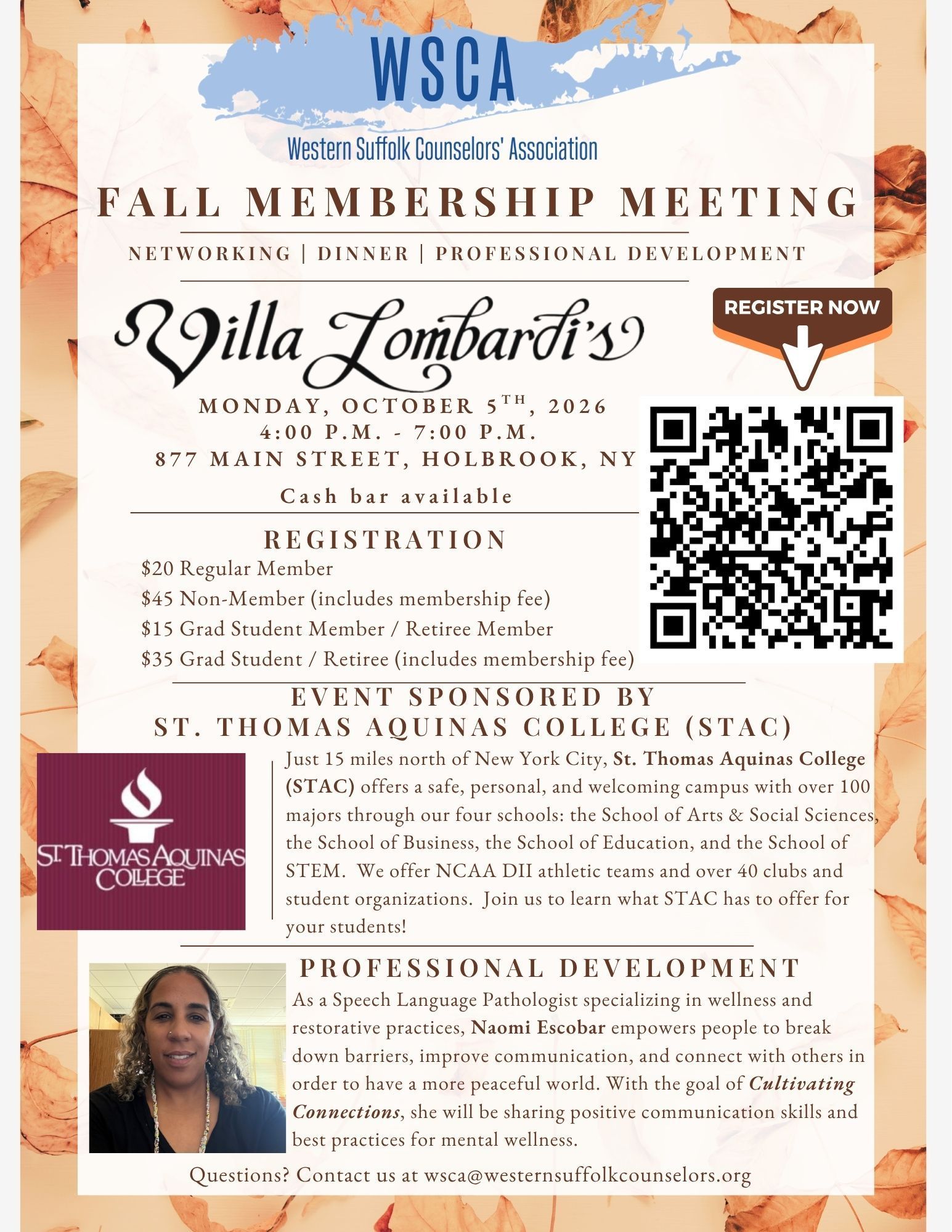 WSCA Fall Membership Meeting
Villa Lombardi's, 10/5/25, 4-7pm