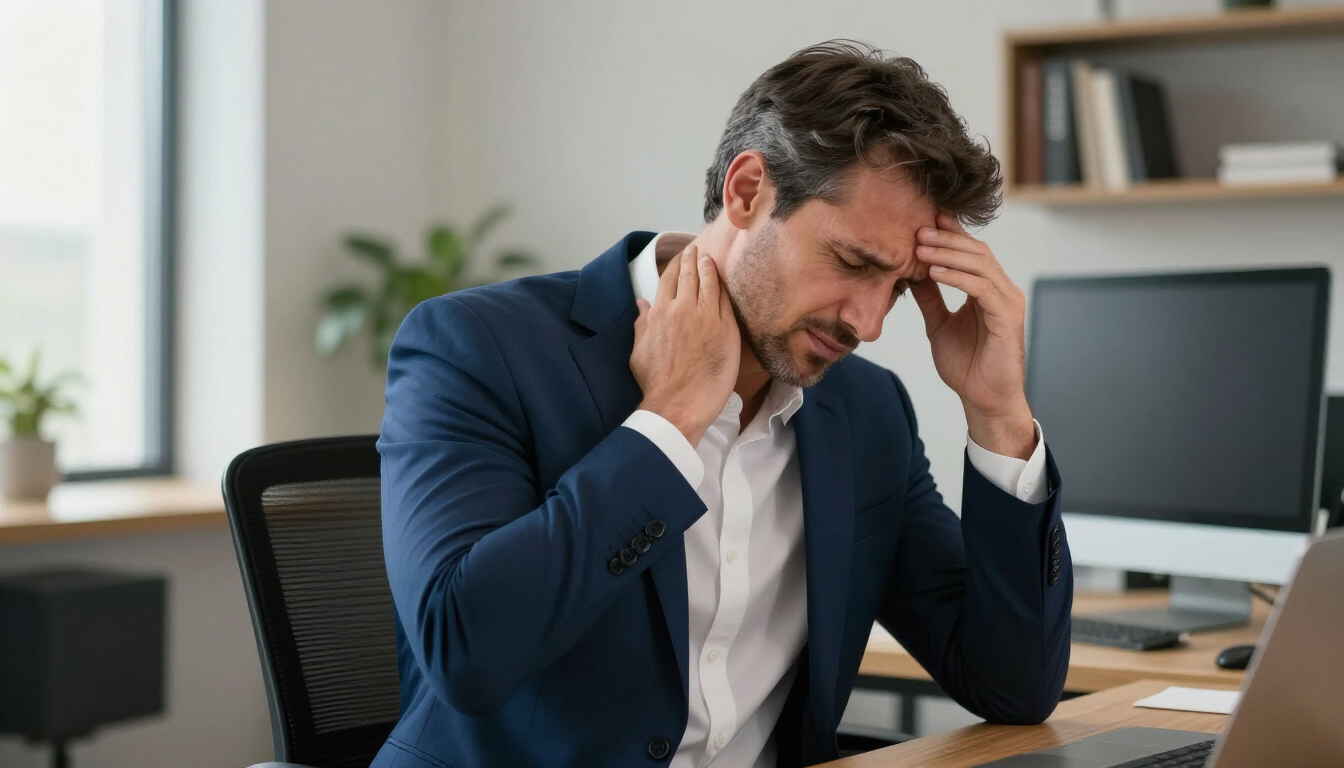 Man experiencing neck pain and headache symptoms