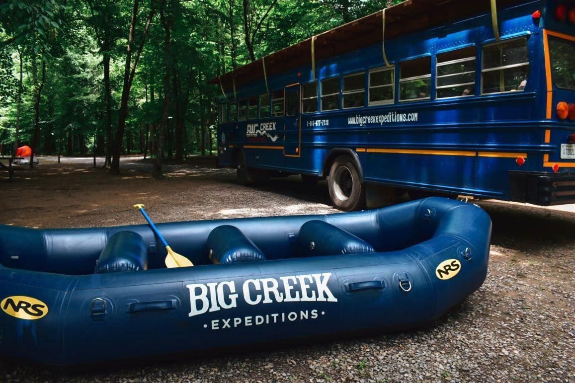 A blue NRS raft with 