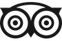 Black-and-white owl glasses logo with two large circular eyes