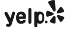 Yelp logo in black lowercase text with a black starburst icon