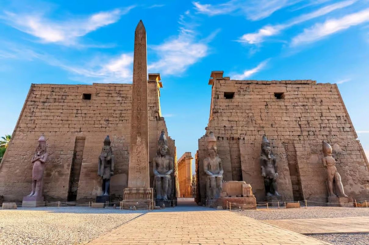 Karnak Temple in Luxor illuminated at night during the spectacular Sound and Light Show in Egypt