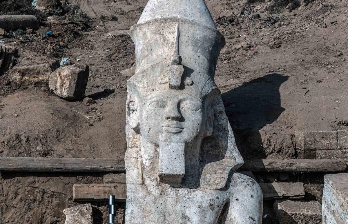 Ramesses II statue head discovered during archaeological excavations in Gharbia Egypt