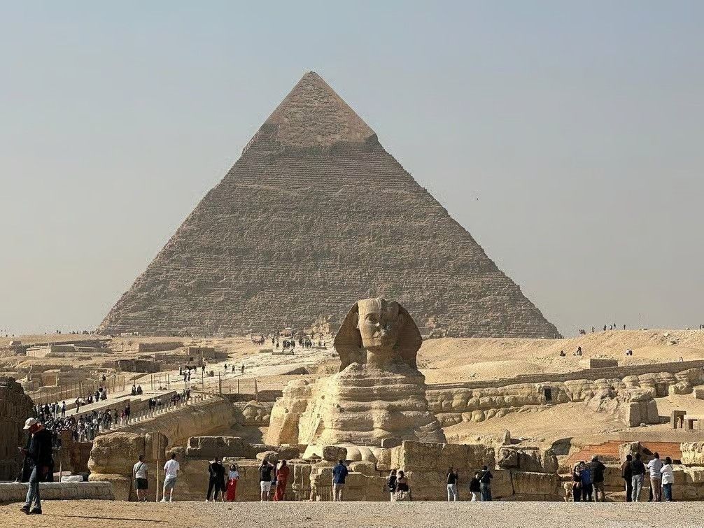 Giza Pyramids and Great Sphinx during a full-day Cairo trip from Hurghada in Egypt.