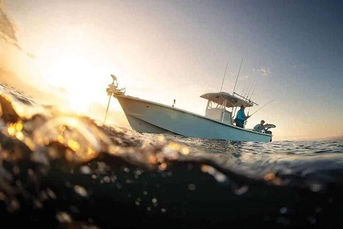 Sport fishing from a speedboat in the Red Sea near Hurghada with fishing equipment, clear water