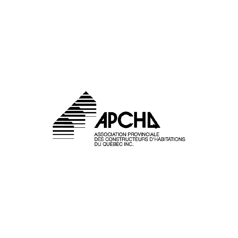 A black and white logo for apcha association provinciale des constructeurs d ' habitations du quebec inc.