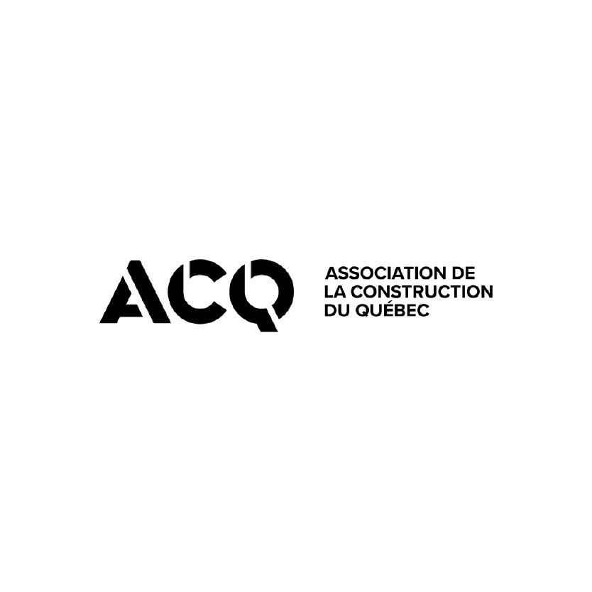 Le logo de l'association de la construction du québec est noir et blanc.