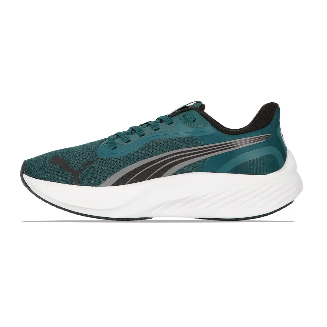 Zapatillas deportivas de color verde azulado y gris con suela blanca, vistas de perfil.