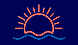 Um ícone de um sol nascendo sobre o oceano.