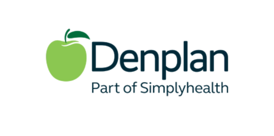 Logo for Denplan, a dental insurance company. It features a green apple icon with the company name and 
