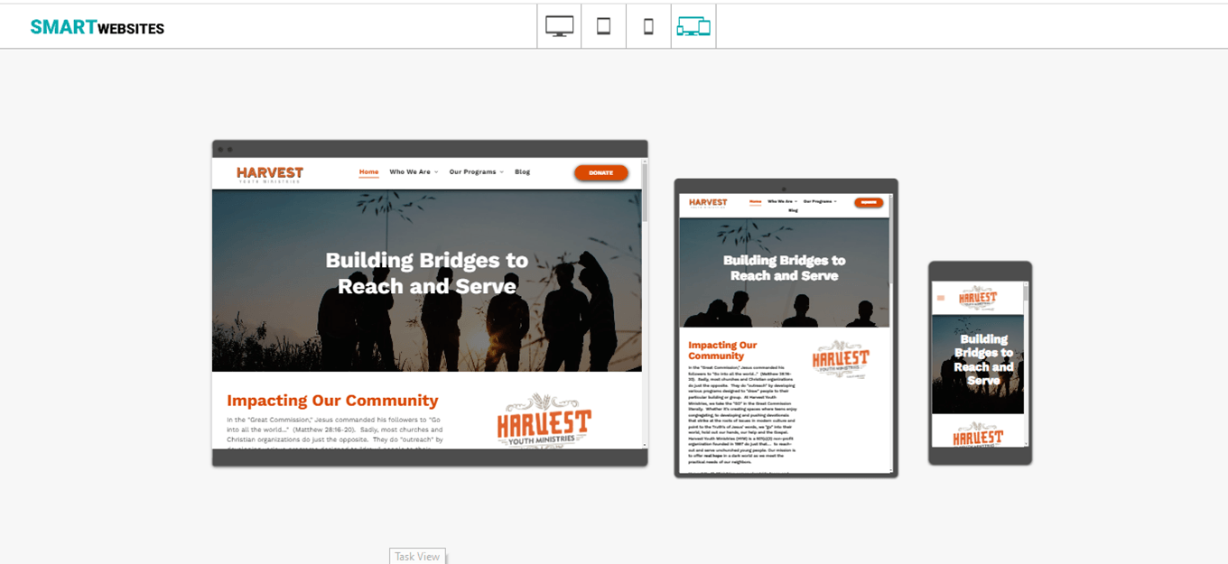 Give Back Smart Websites - Harvest Youth Ministries example