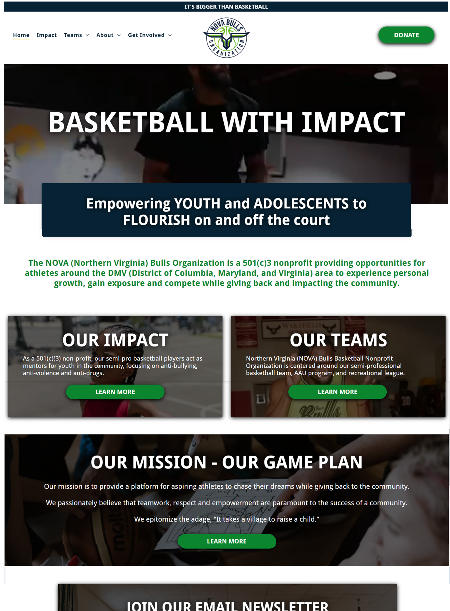 Nova Bulls - New and enhanced nonprofit website example