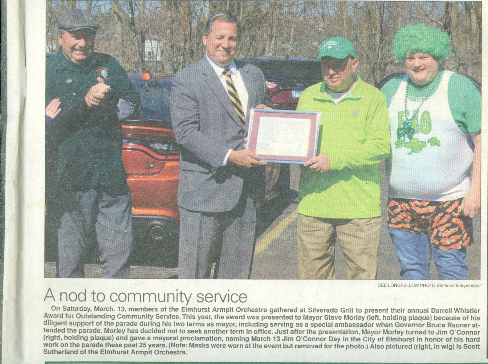 A newspaper article about a nod to community service