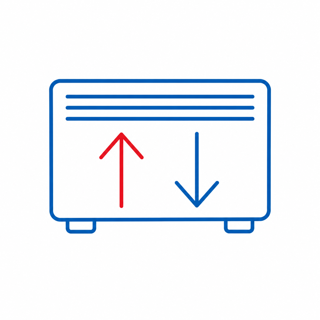 Blue circular logo with red flame and navy wave lines
