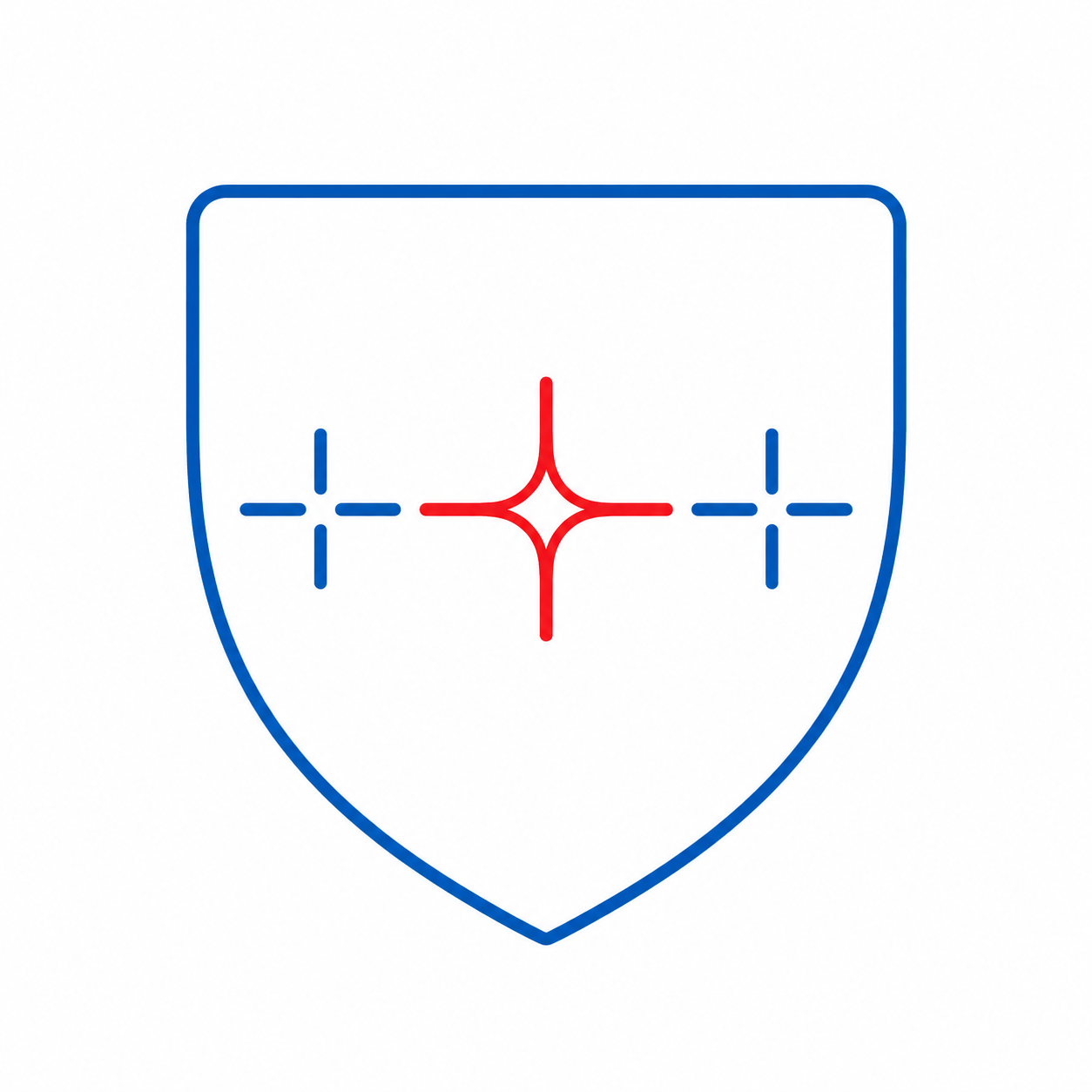 Blue circular logo with red flame and navy wave lines