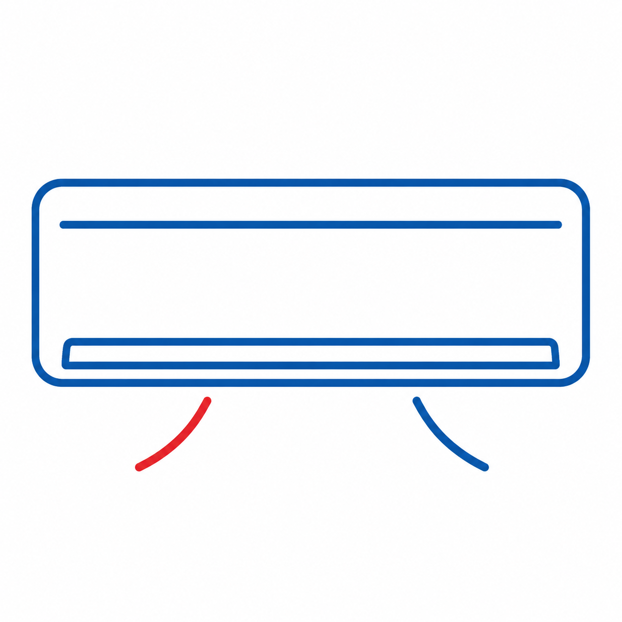 Blue circular logo with red flame and navy wave lines