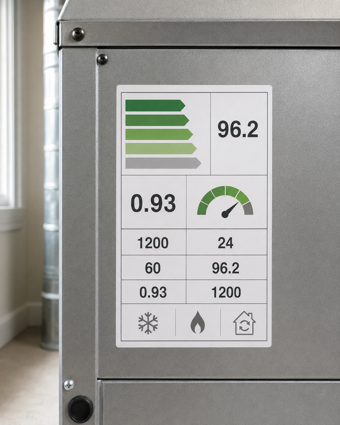 Control panel display with green bars, gauges, and temperature reading of 96.2 on a metal machine.