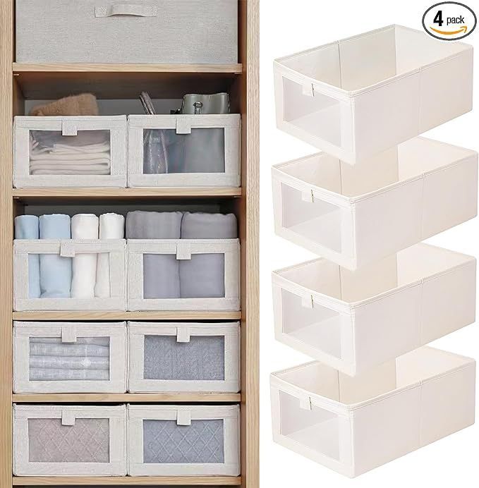 A closet filled with lots of boxes and towels.