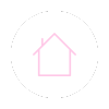 A pink house icon in a circle on a white background.