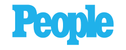 A blue logo for people magazine on a white background.