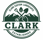 Clark Custom Landscapes logo with green pine tree, stone path, and pyramid design