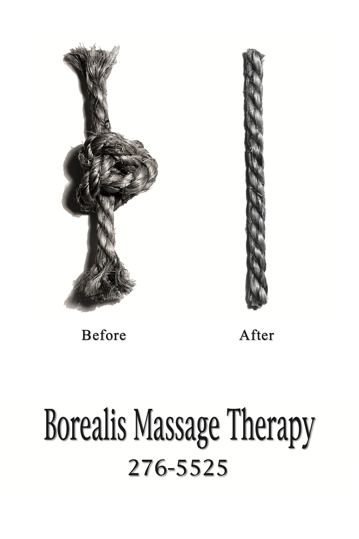 Portfolio sample: poster showing a knotted rope and a straight rope with captions,