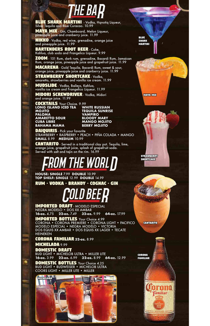 Menu with photos of burritos, extras, and side dishes.