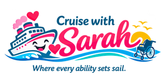 Cruise with Sarah logo with a smiling cruise ship, pink hearts, and the tagline &ldquo;Where every ability sets sail.&rdquo;