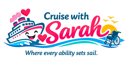 Cruise with Sarah logo with a smiling cruise ship, pink hearts, and the tagline &ldquo;Where every ability sets sail.&rdquo;