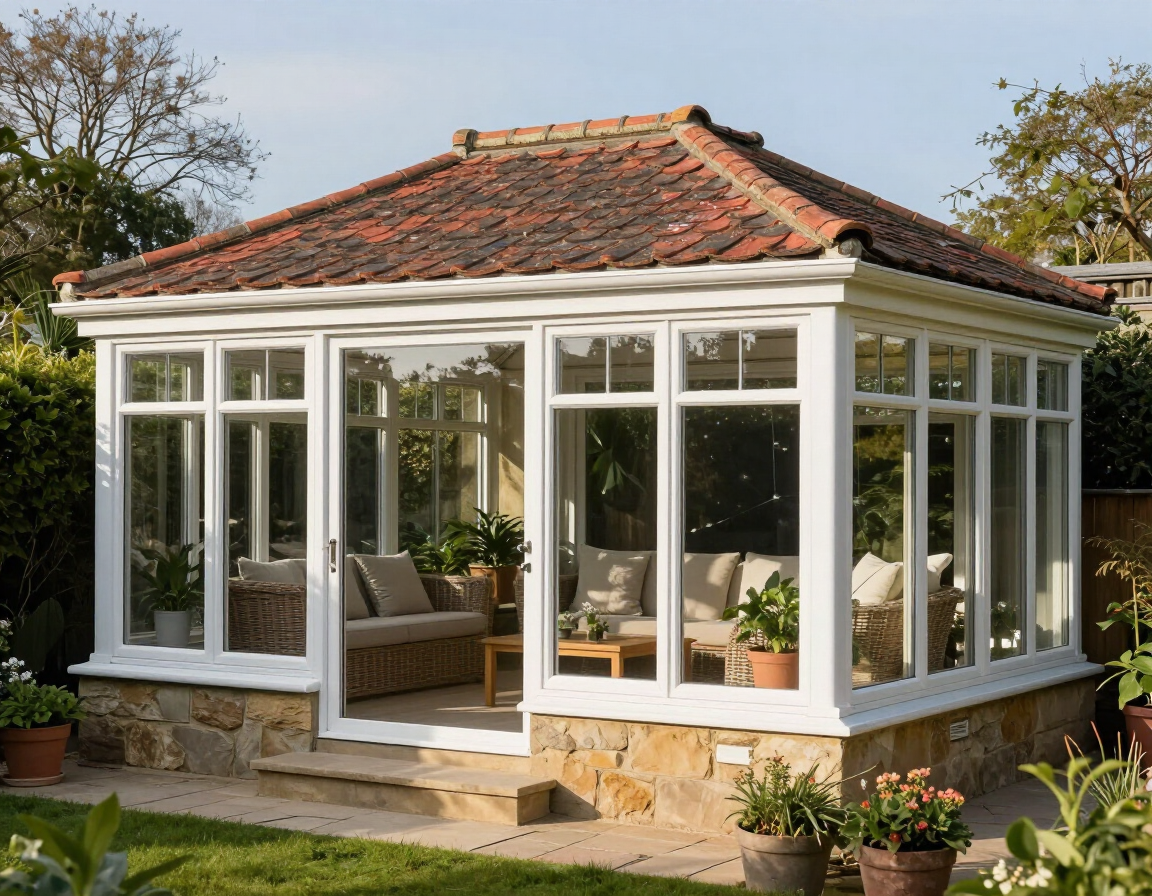 Conservatory garden room with tiled roof