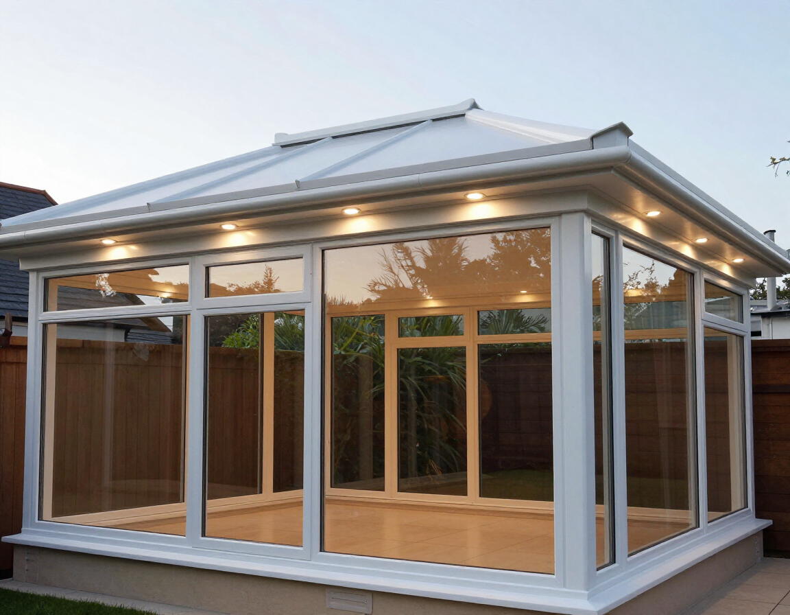Conservatory with solid panel roof and downlights