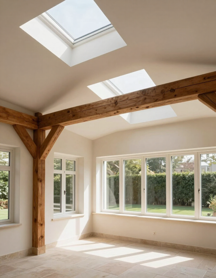 Conservatory being converted to a solid, tiled roof extension