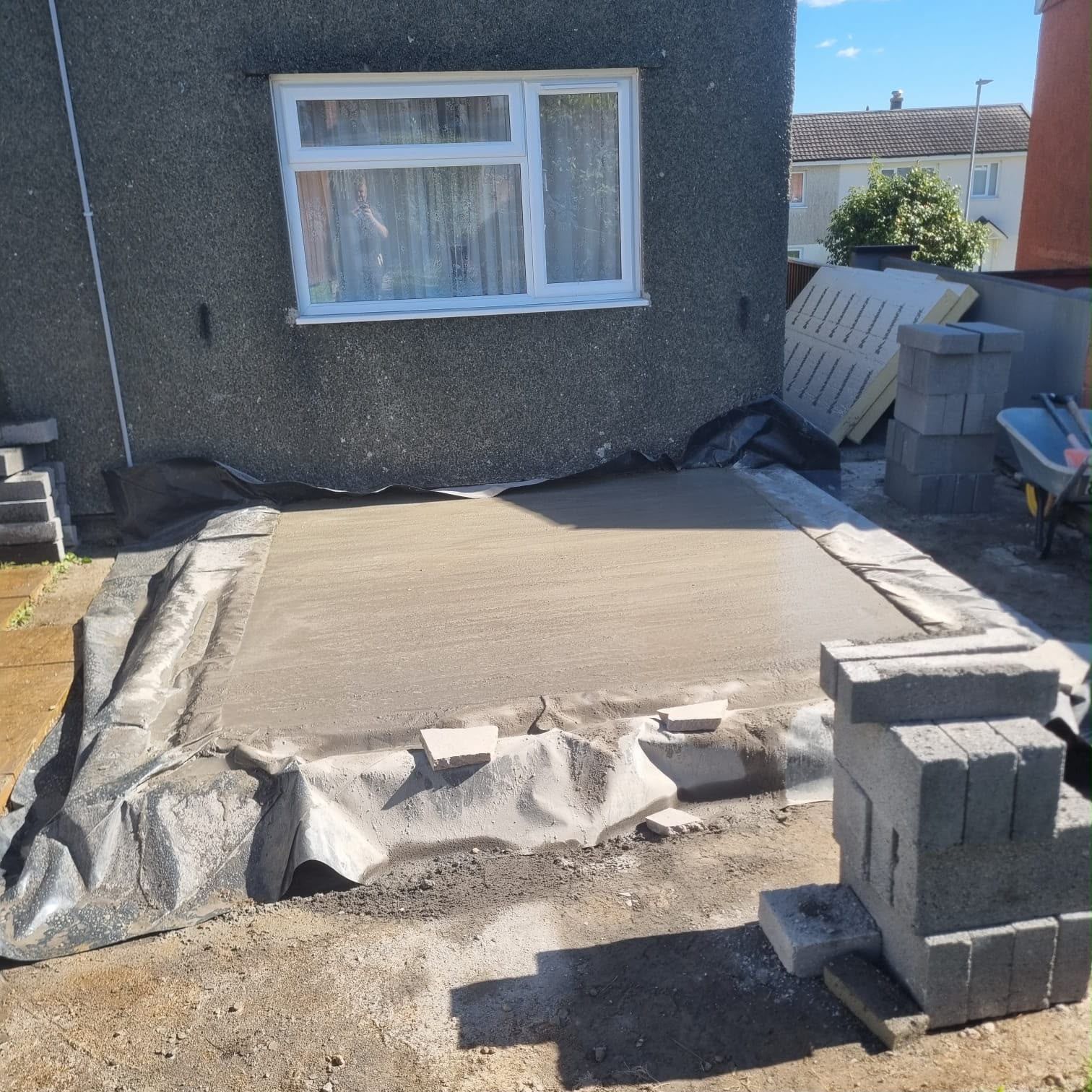 Prepared concrete base for a new conservatory