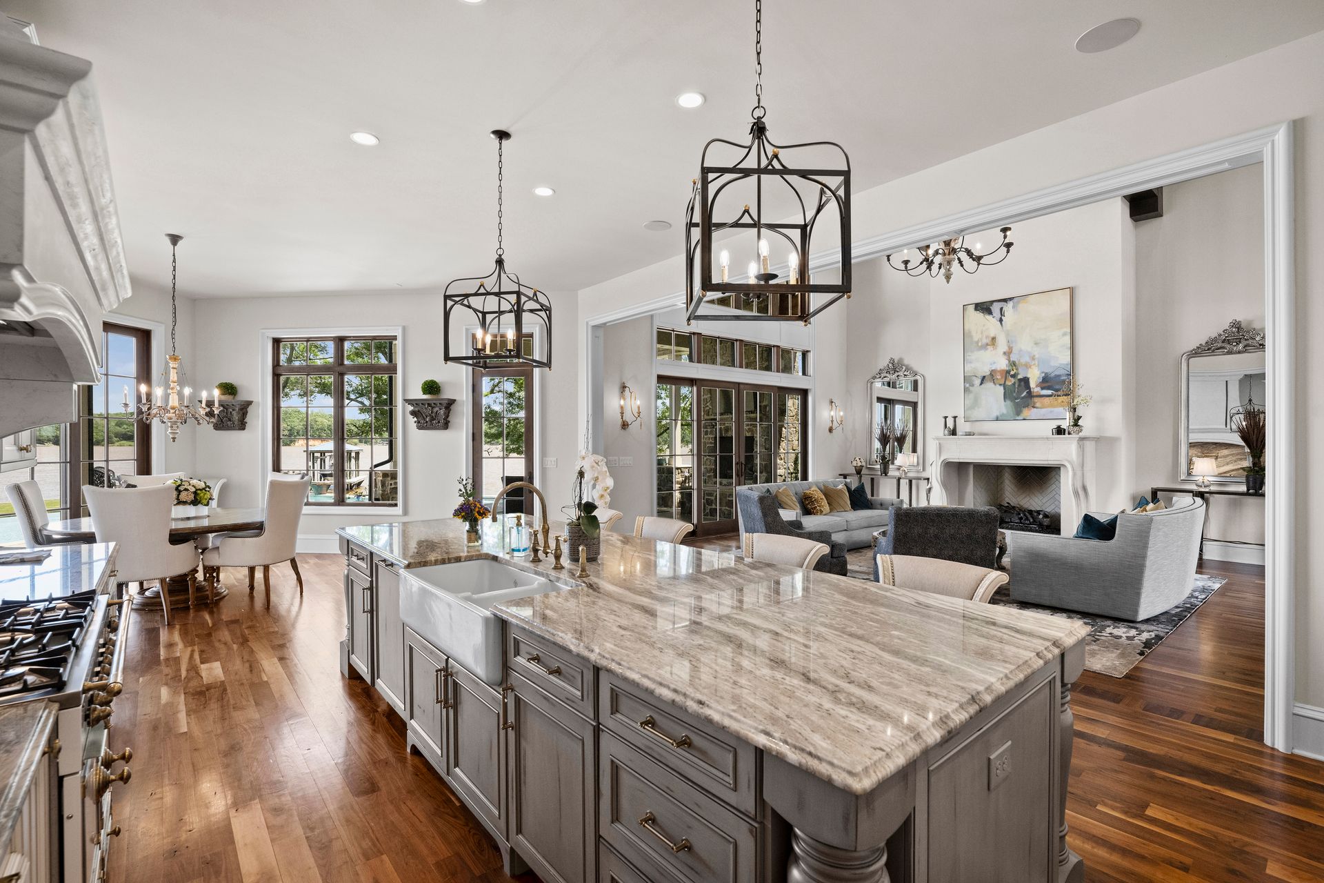 a kitchen with gray cabinets and granite counter tops | Charlotte, NC | Harland Building Group 
