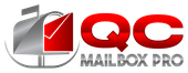 QC Mailbox Pro logo with a gray and red mailbox icon and bold red text