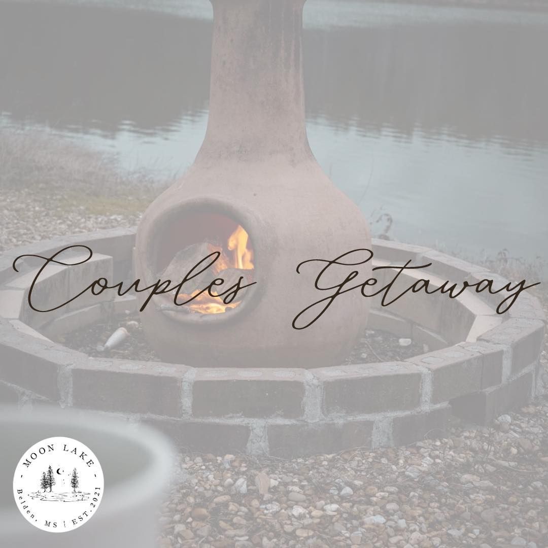 A fire pit with the words `` couples getaway '' written on it.