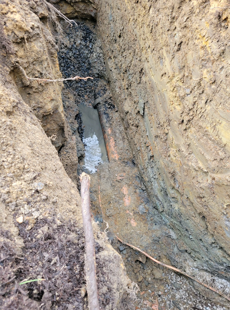 Exposed sewer line