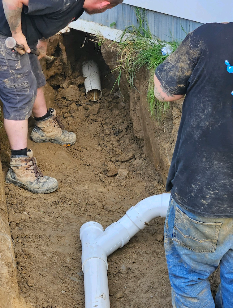 Exposed new sewer drain