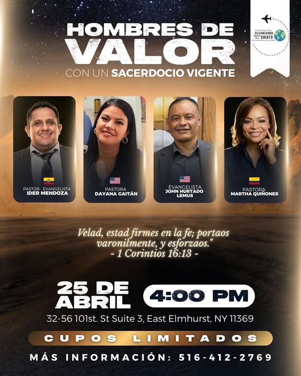 Un encuentro al aire libre donde hablaremos de personas de valor , creyendo por transformación, esperanza y propósito. ¡Te esperamos! Sábado 25 de abril del 2026 a las 4:00pm - 10:00pm