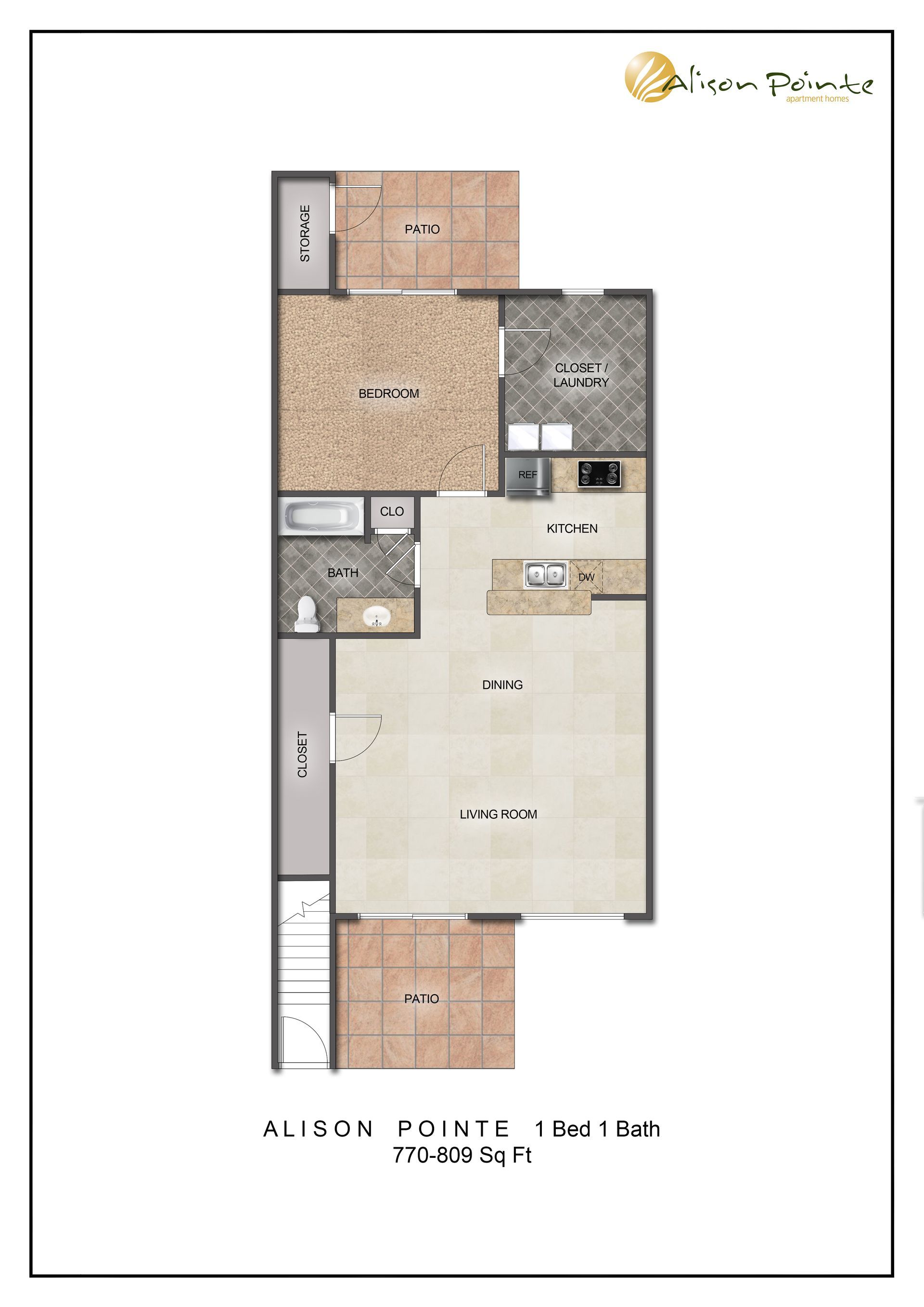Floor plan for a unit in Oliver Estate. Shows layout of rooms including bedroom, living area, kitchen, and bathroom.