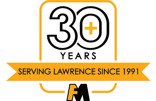 Logo celebrating 30 years of service in Lawrence since 1991, with 