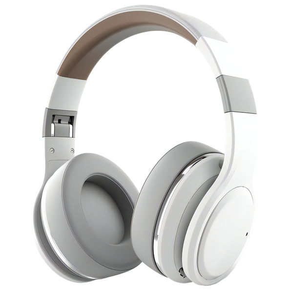 A pair of white headphones on a white background