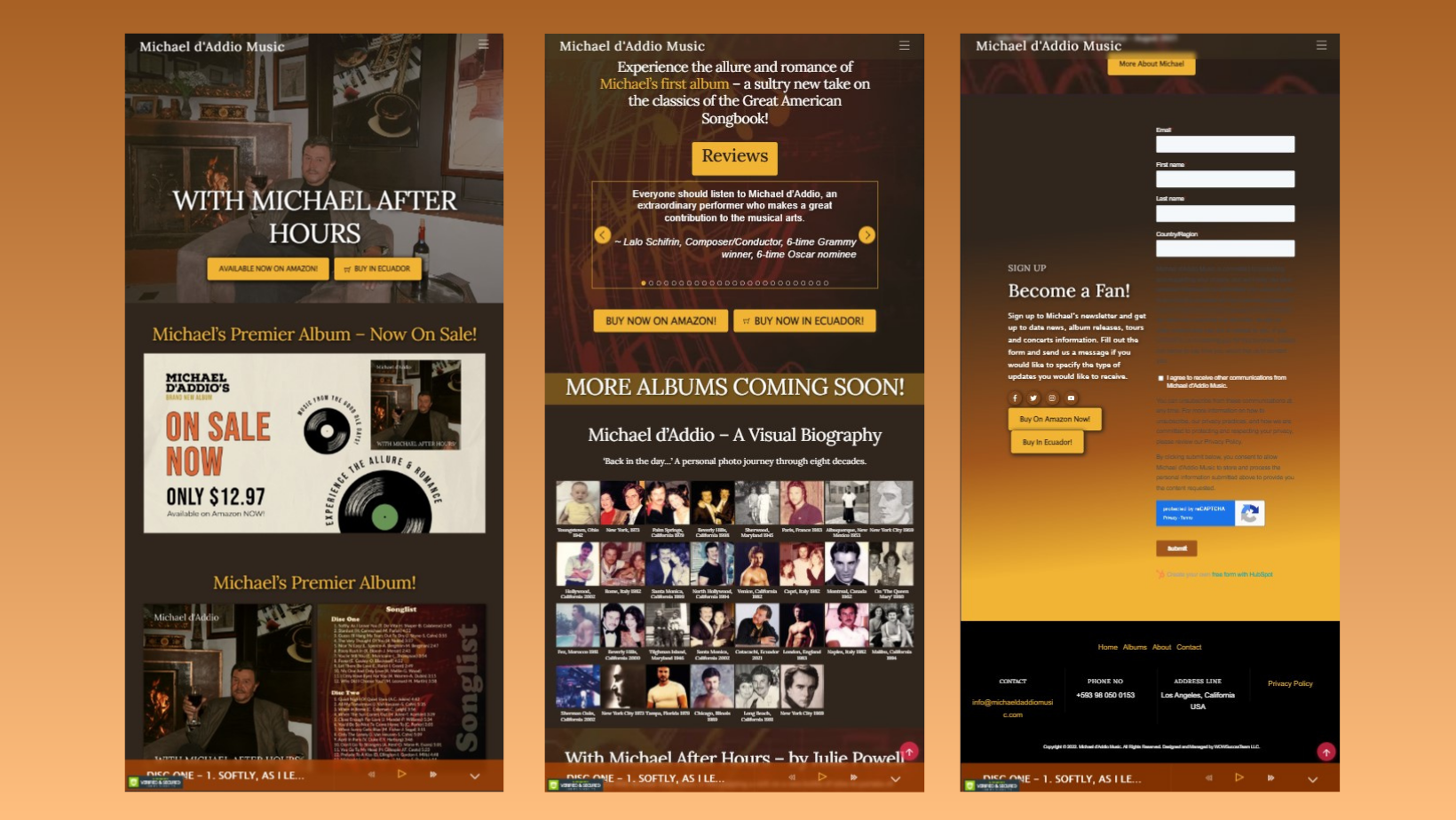 Three screenshots of a website with one that says on sale now